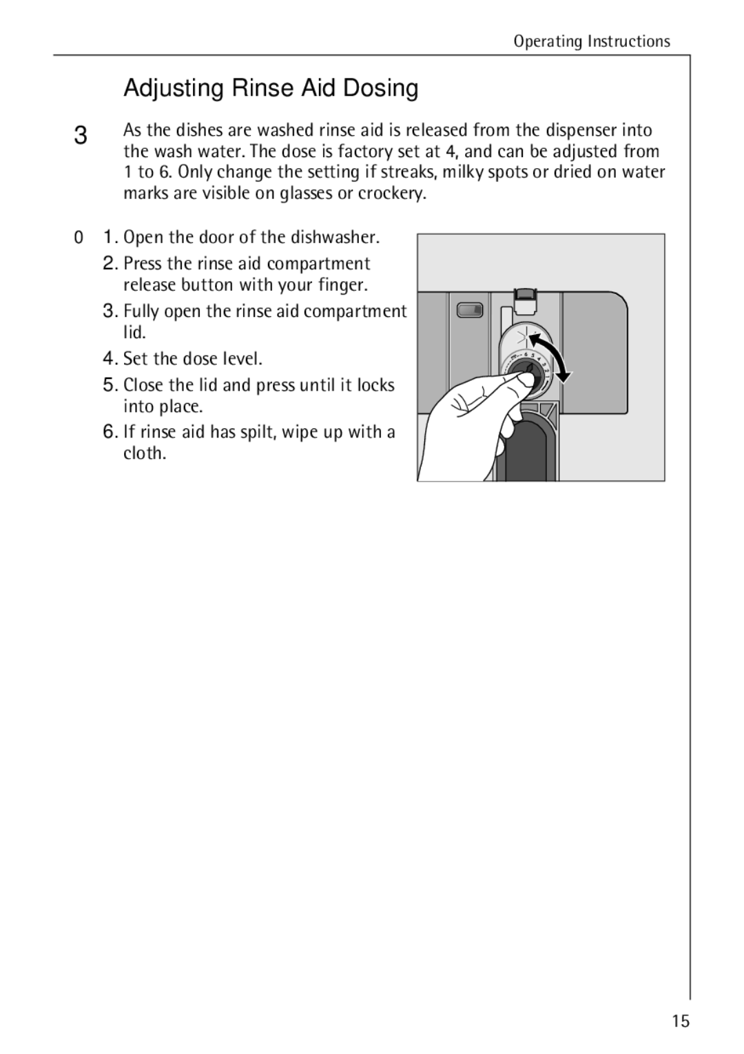 AEG 50730 manual Adjusting Rinse Aid Dosing 