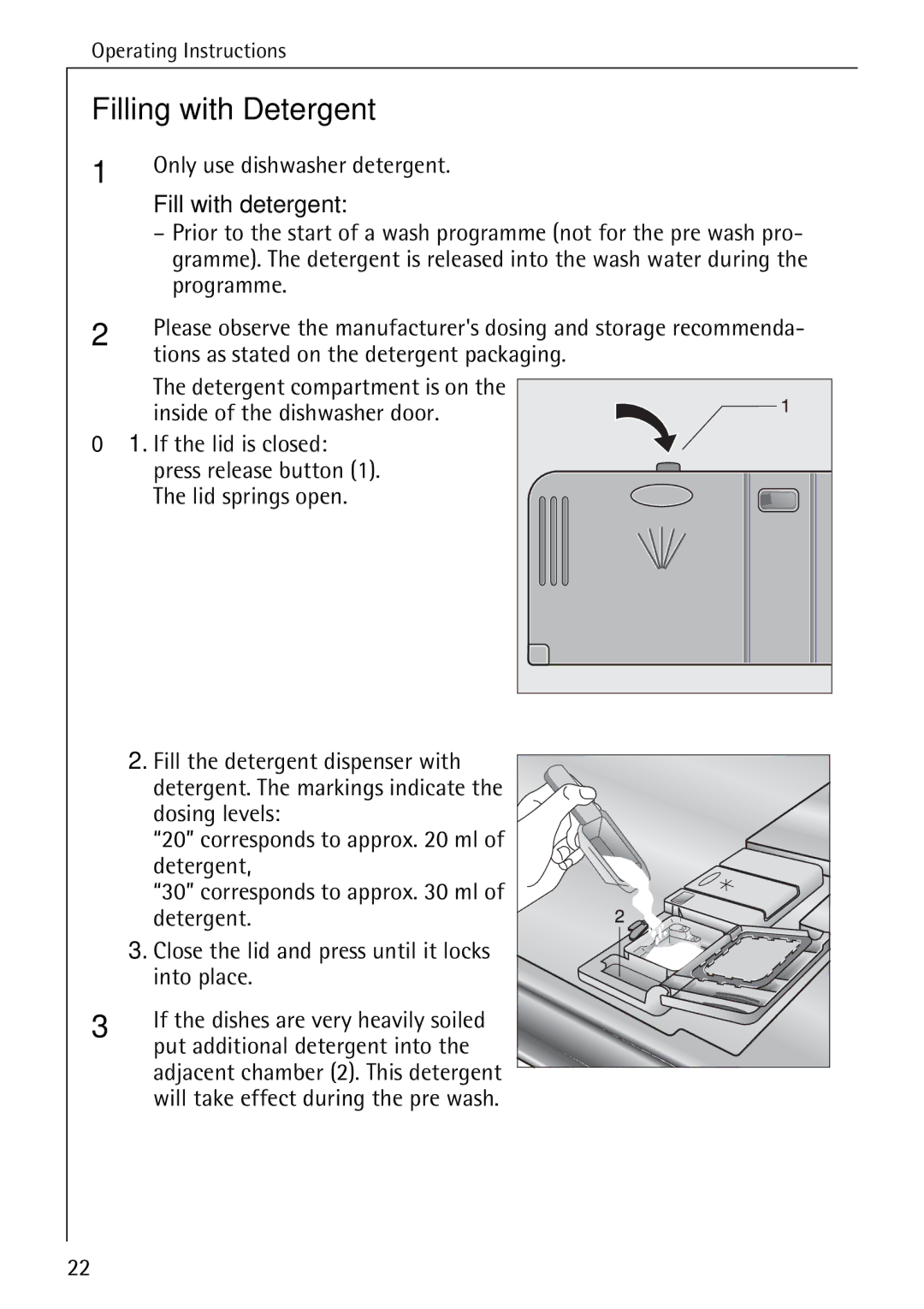 AEG 50730 manual Filling with Detergent, Fill with detergent 