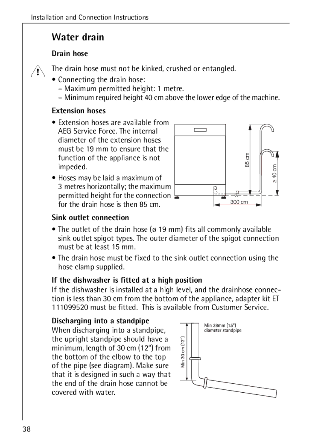 AEG 50730 manual Water drain 