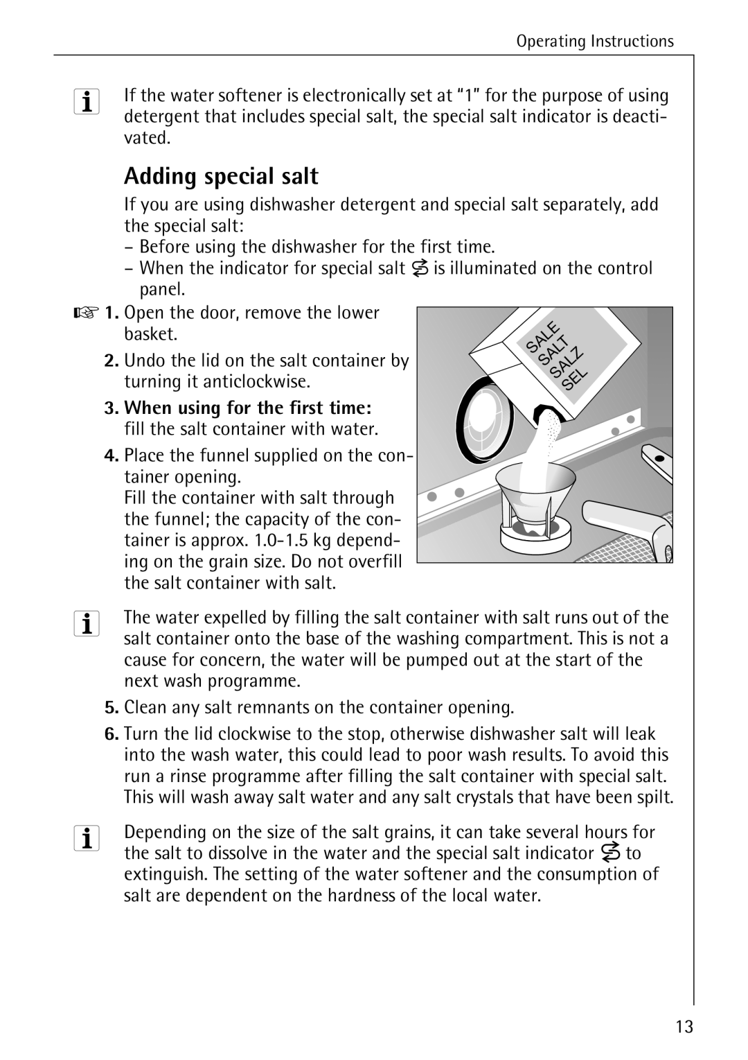 AEG 50760 I manual Adding special salt, Vated 