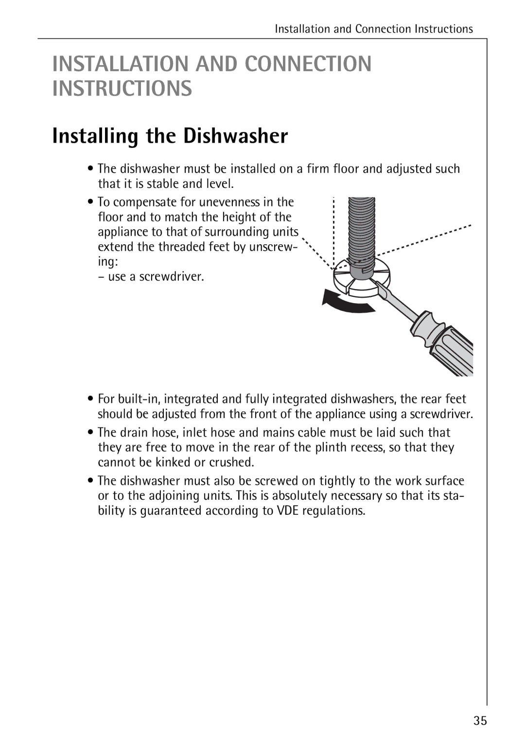 AEG 50760 I manual Installation and Connection Instructions, Installing the Dishwasher 