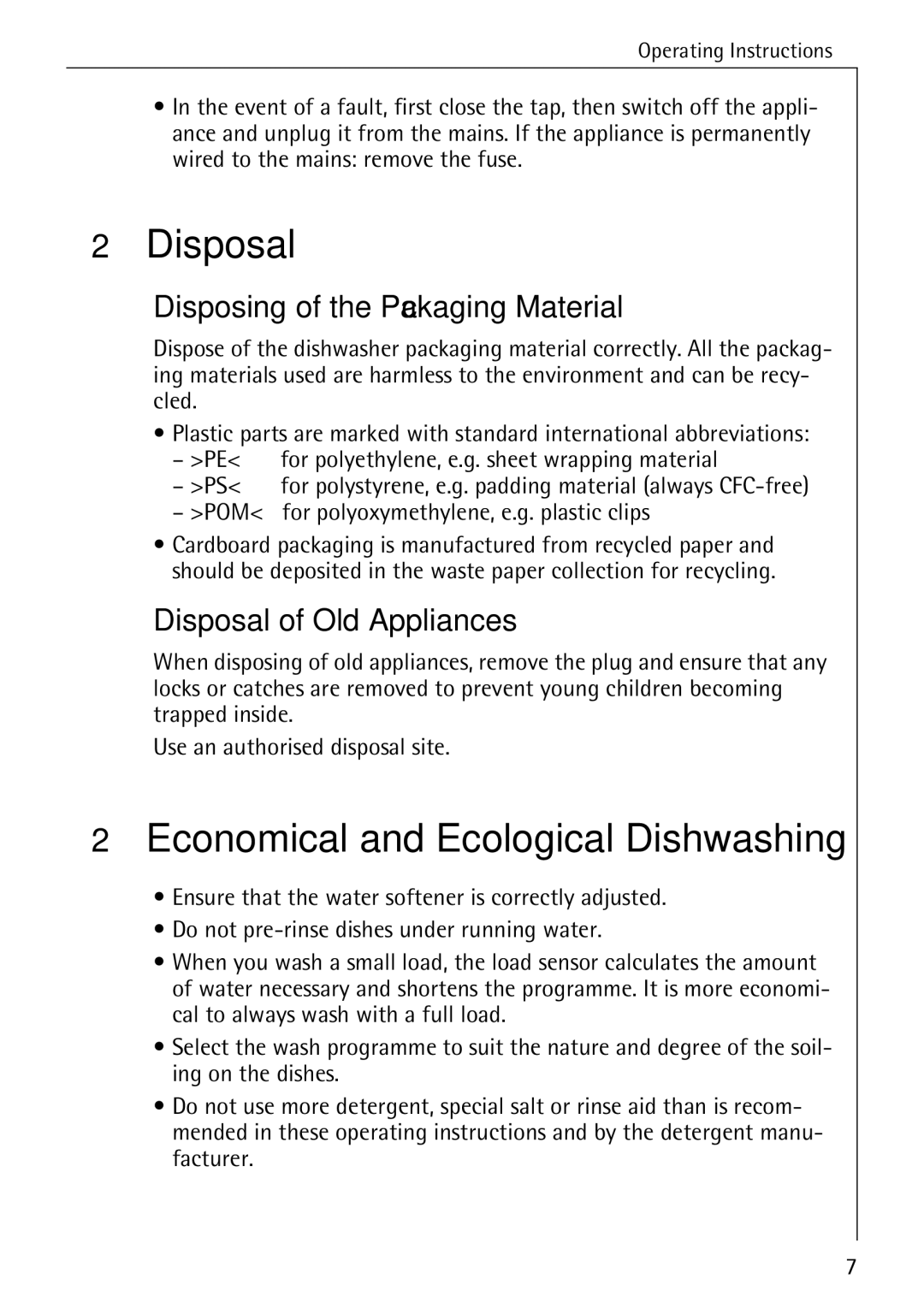 AEG 50760 I manual Disposal, Economical and Ecological Dishwashing, Disposing of the Packaging Material 