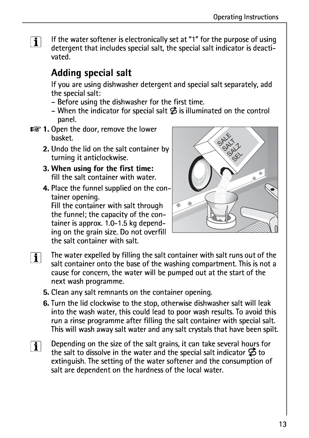AEG 50760 I manual Adding special salt 