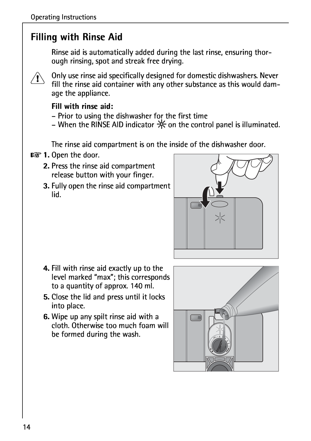 AEG 50760 I manual Filling with Rinse Aid, Fill with rinse aid 