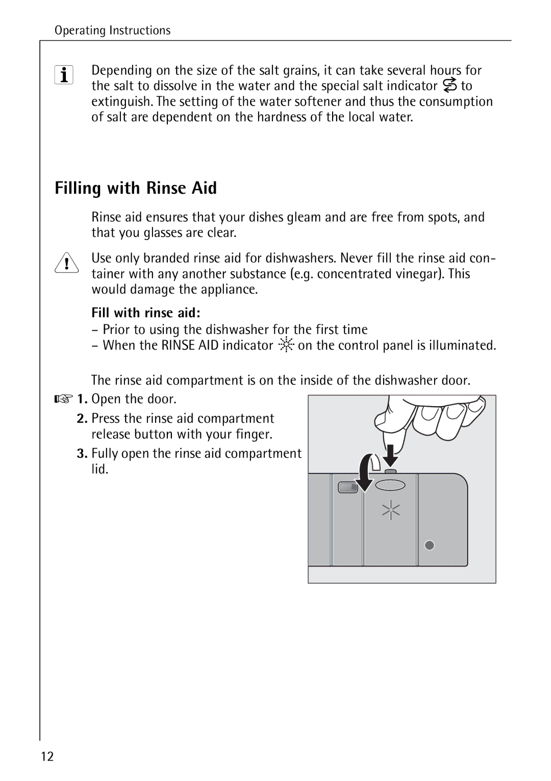 AEG 50800 manual Filling with Rinse Aid, That you glasses are clear, Would damage the appliance, Fill with rinse aid 