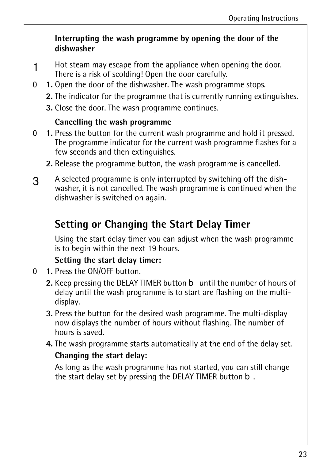 AEG 50800 manual Setting or Changing the Start Delay Timer 