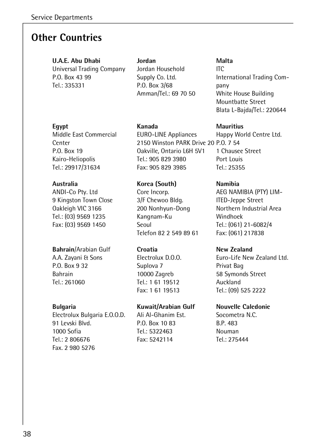 AEG 50800 manual Other Countries 