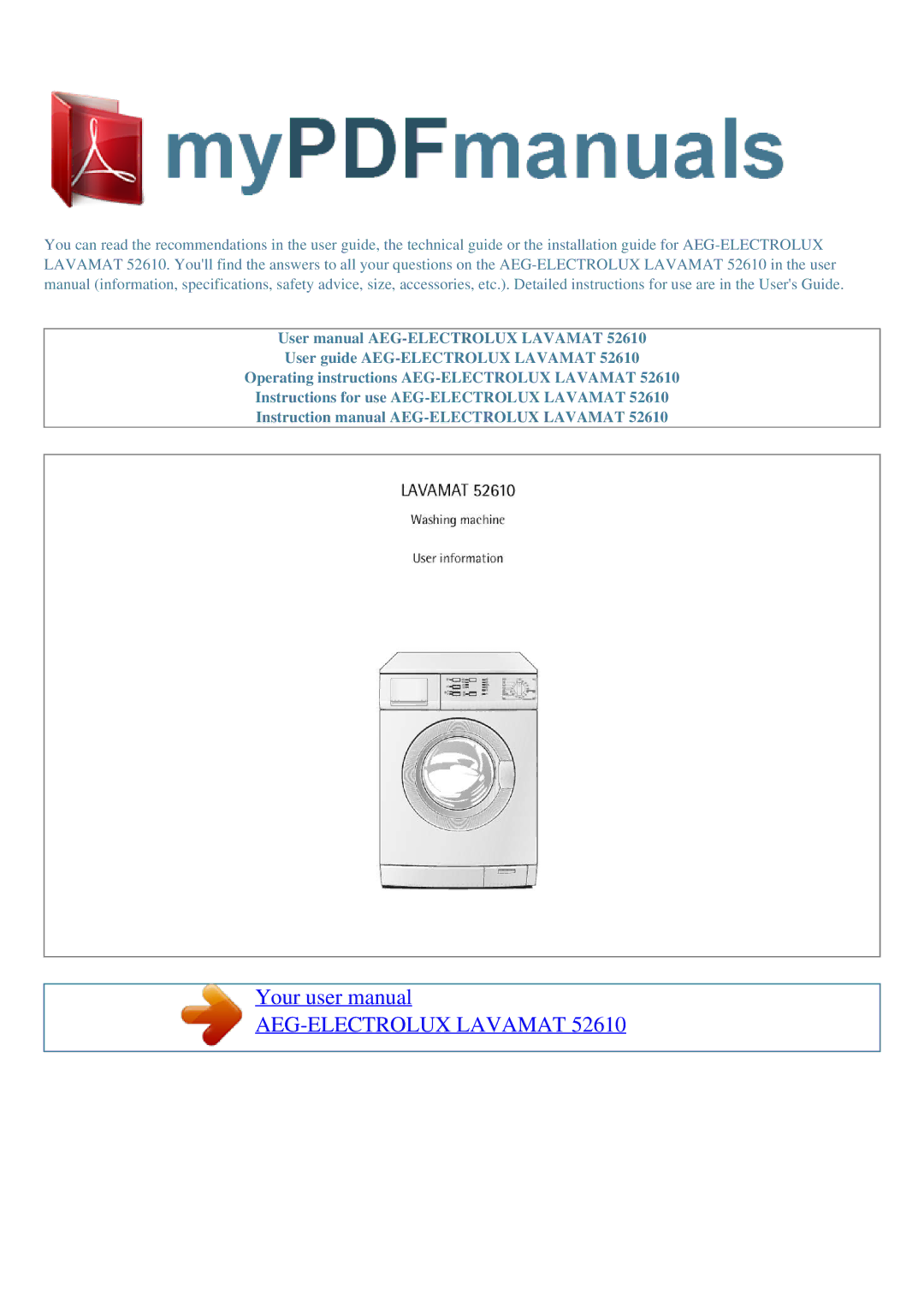 AEG 52610 user manual AEG-ELECTROLUX Lavamat 