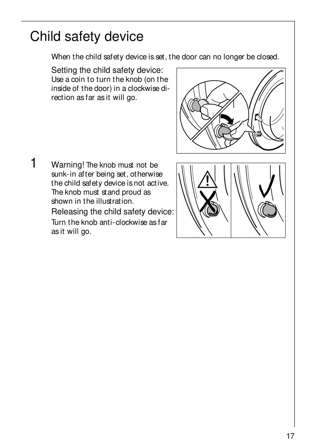 AEG 52610 manual Child safety device, Releasing the child safety device 