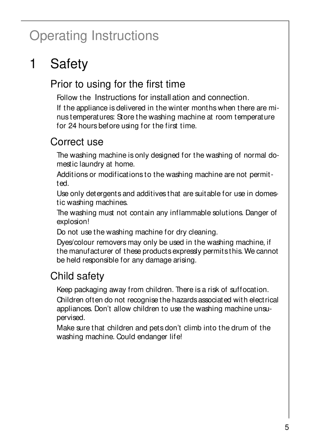 AEG 52610 manual Safety, Prior to using for the first time, Correct use, Child safety 