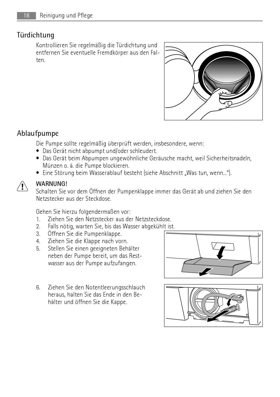 AEG 52630 manual Türdichtung, Ablaufpumpe 