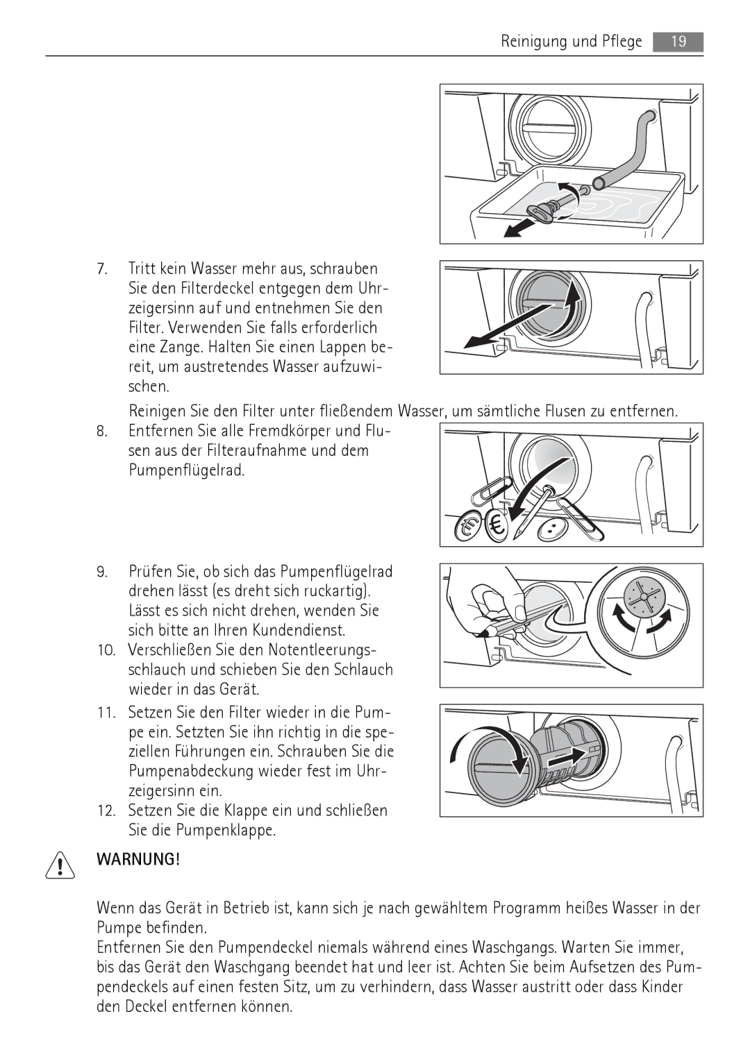 AEG 52630 manual Setzen Sie die Klappe ein und schließen Sie die Pumpenklappe 