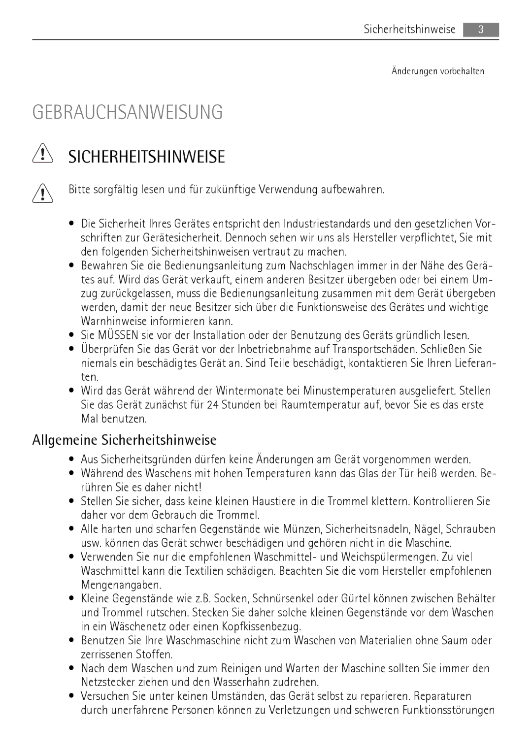 AEG 52630 manual Allgemeine Sicherheitshinweise 