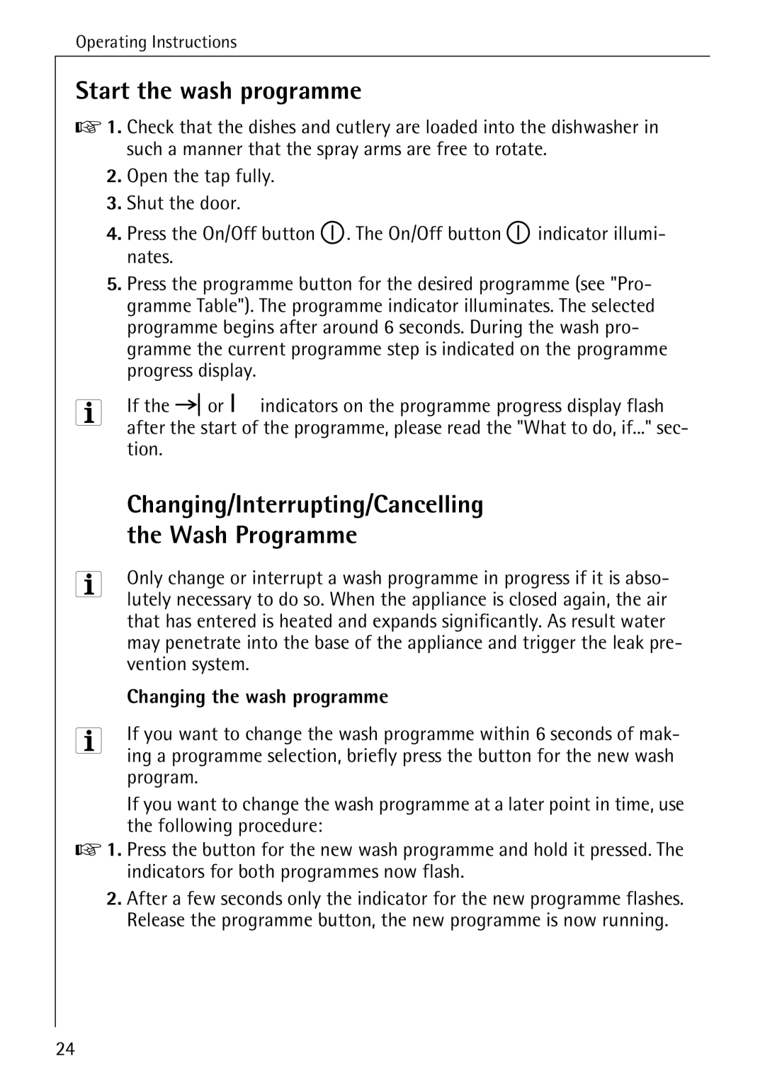 AEG 5270 I manual Start the wash programme, Changing/Interrupting/Cancelling, Wash Programme, Changing the wash programme 