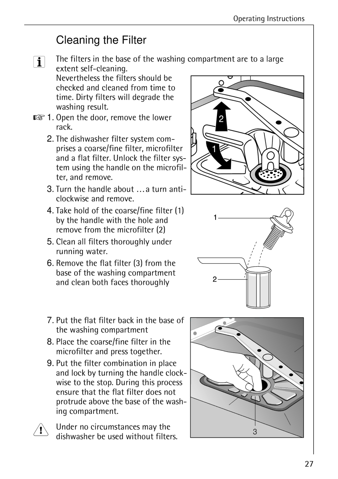 AEG 5270 I manual Cleaning the Filter 