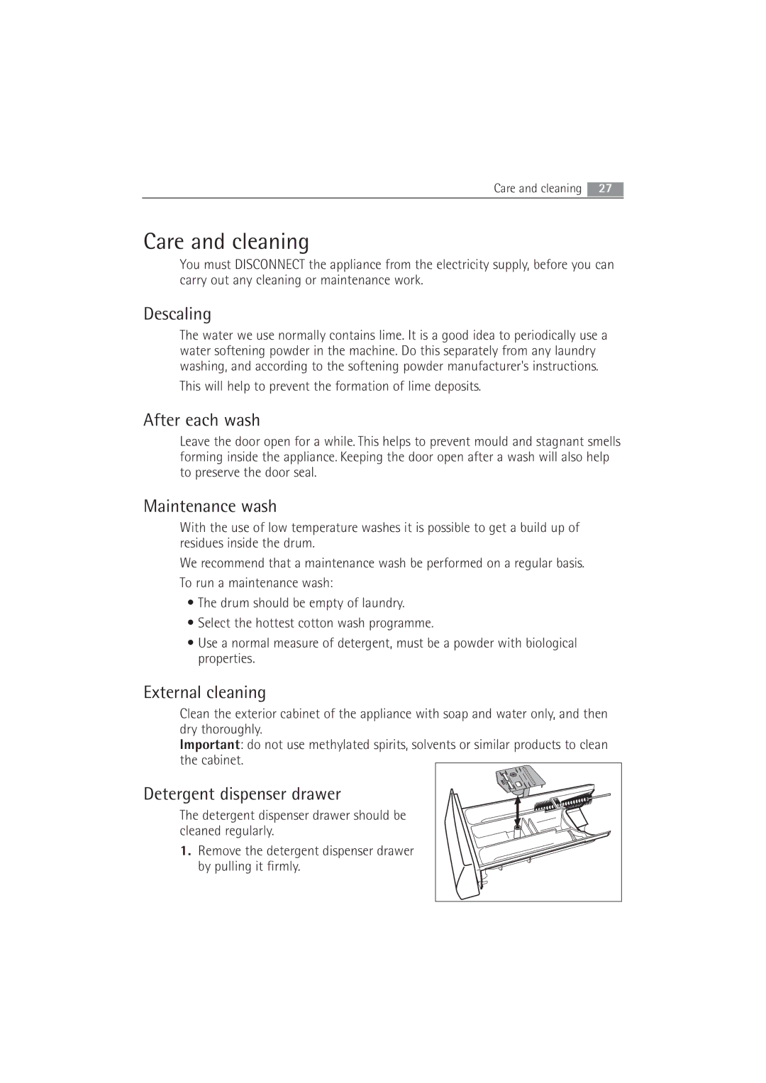 AEG 52840 manual Care and cleaning 