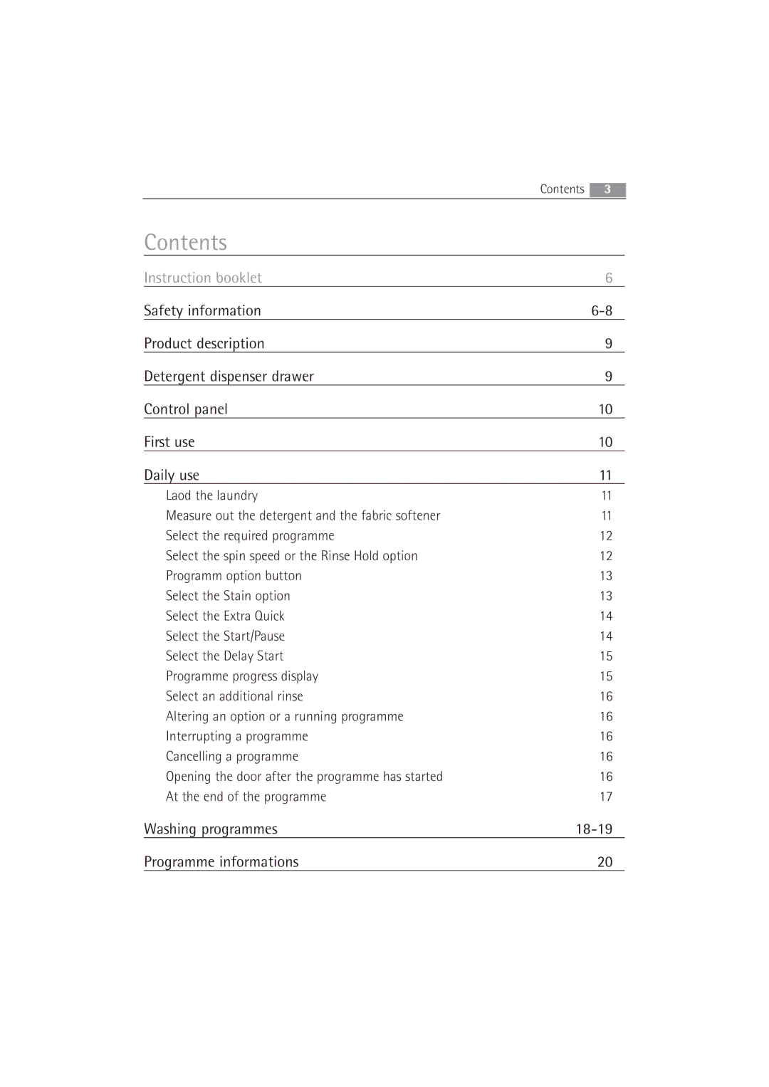 AEG 52840 manual Contents 