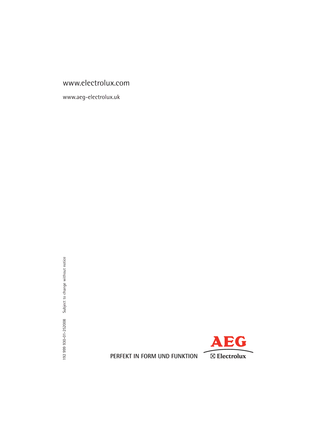 AEG 52840 manual 192 999 930-01-252008 Subject to change without notice 