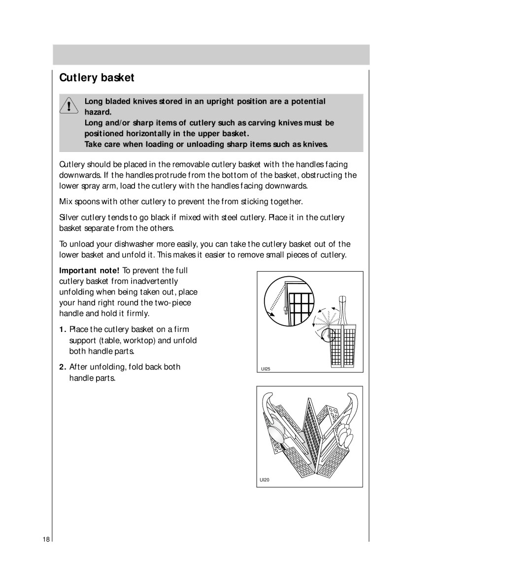 AEG 54710 operating instructions Cutlery basket 