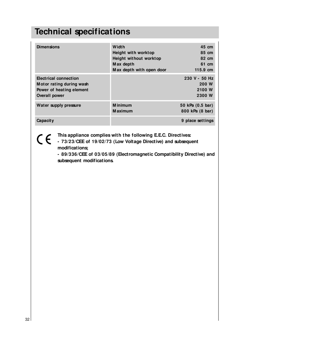 AEG 54710 operating instructions Technical specifications 