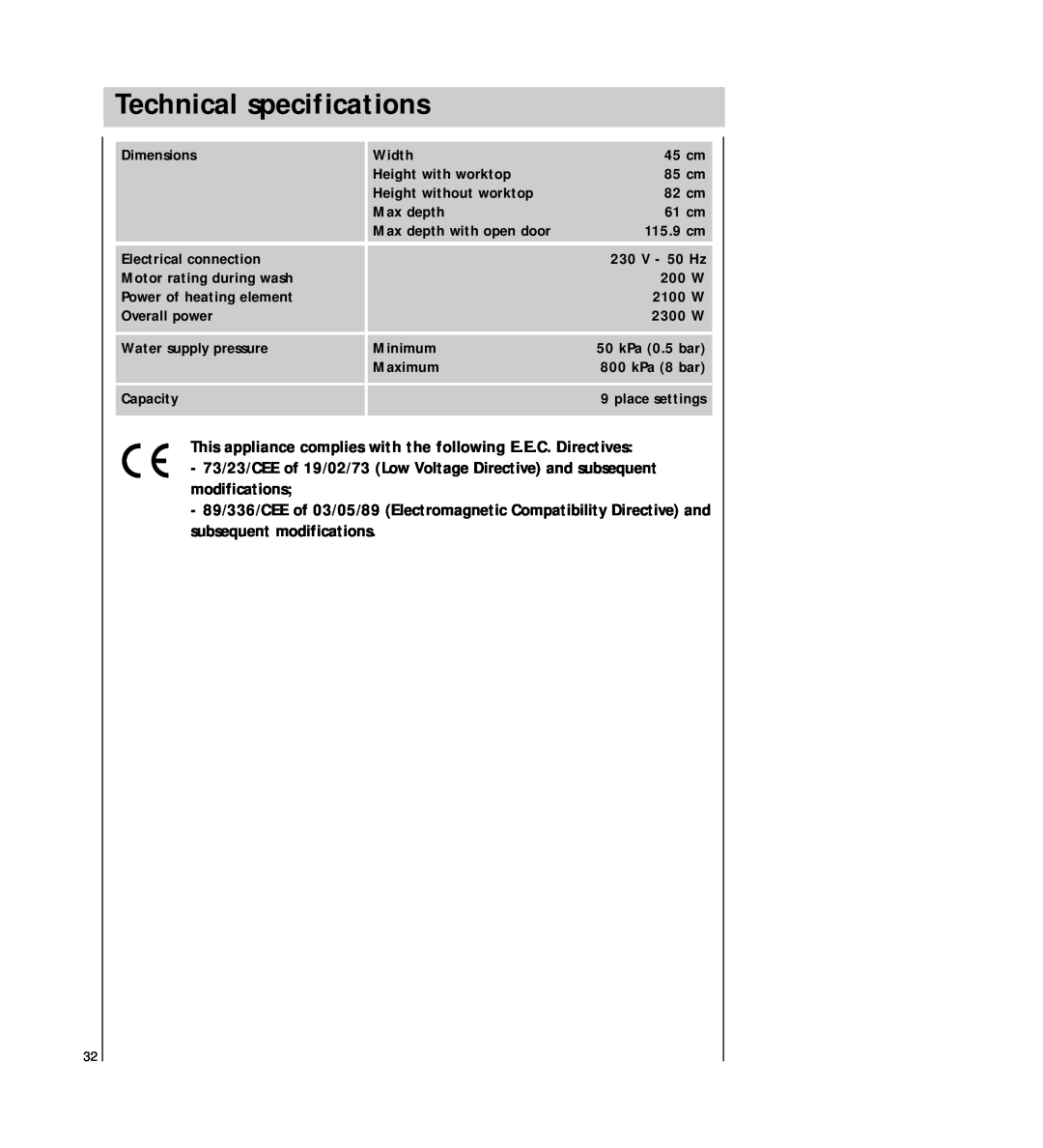 AEG 54710 operating instructions Technical specifications 