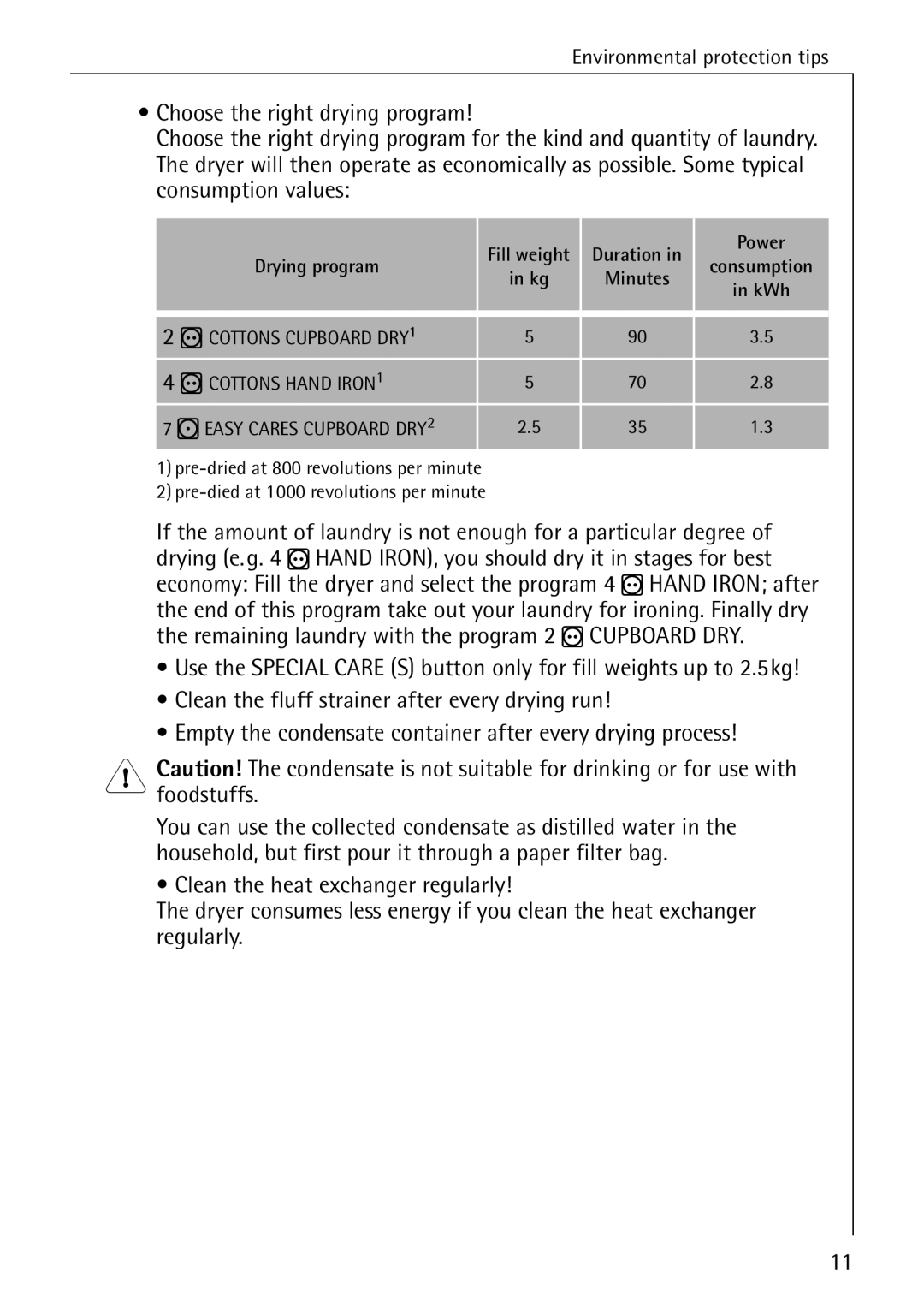 AEG 56609 operating instructions Fill weight Duration Power Drying program 