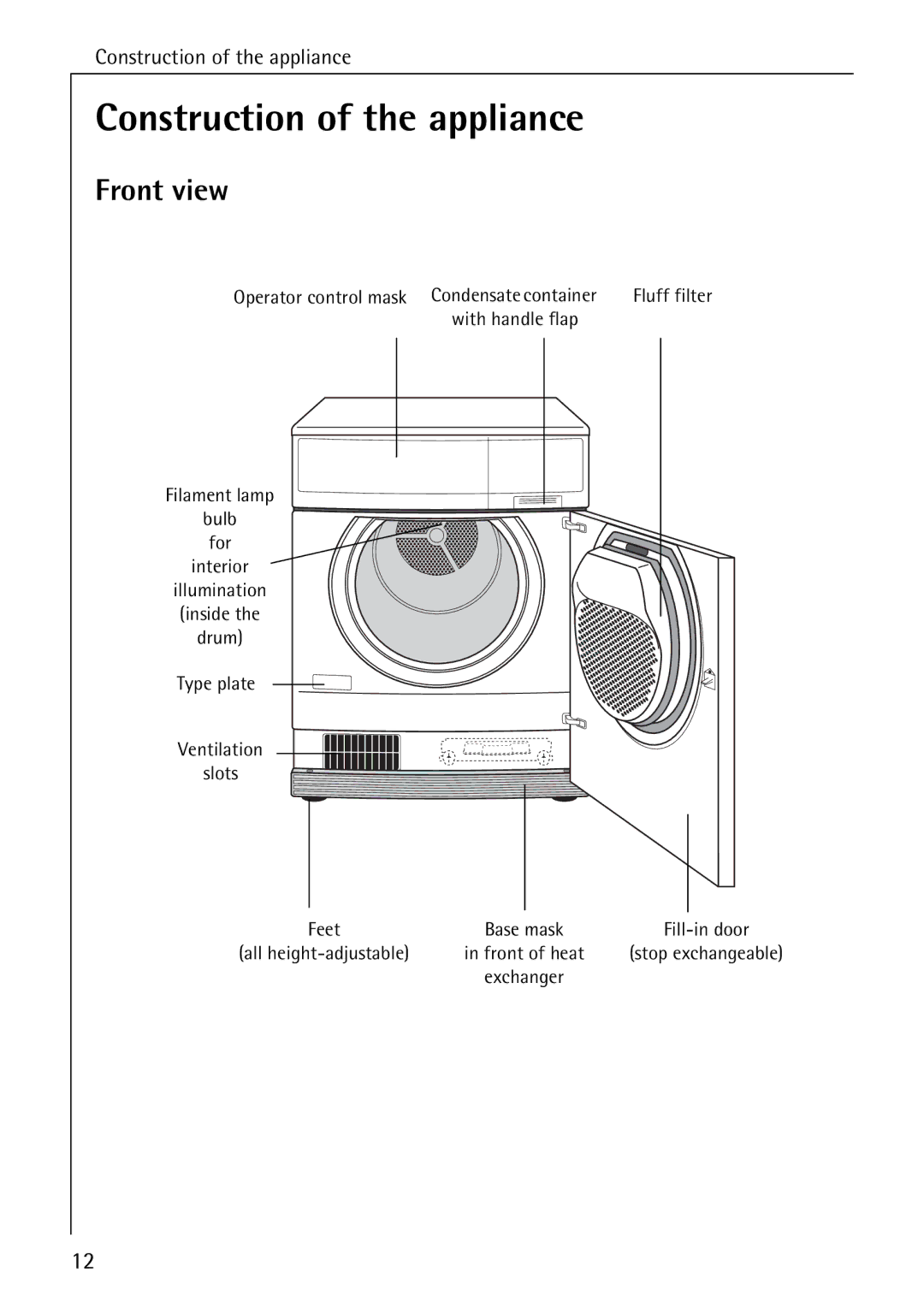 AEG 56609 operating instructions Construction of the appliance, Front view 