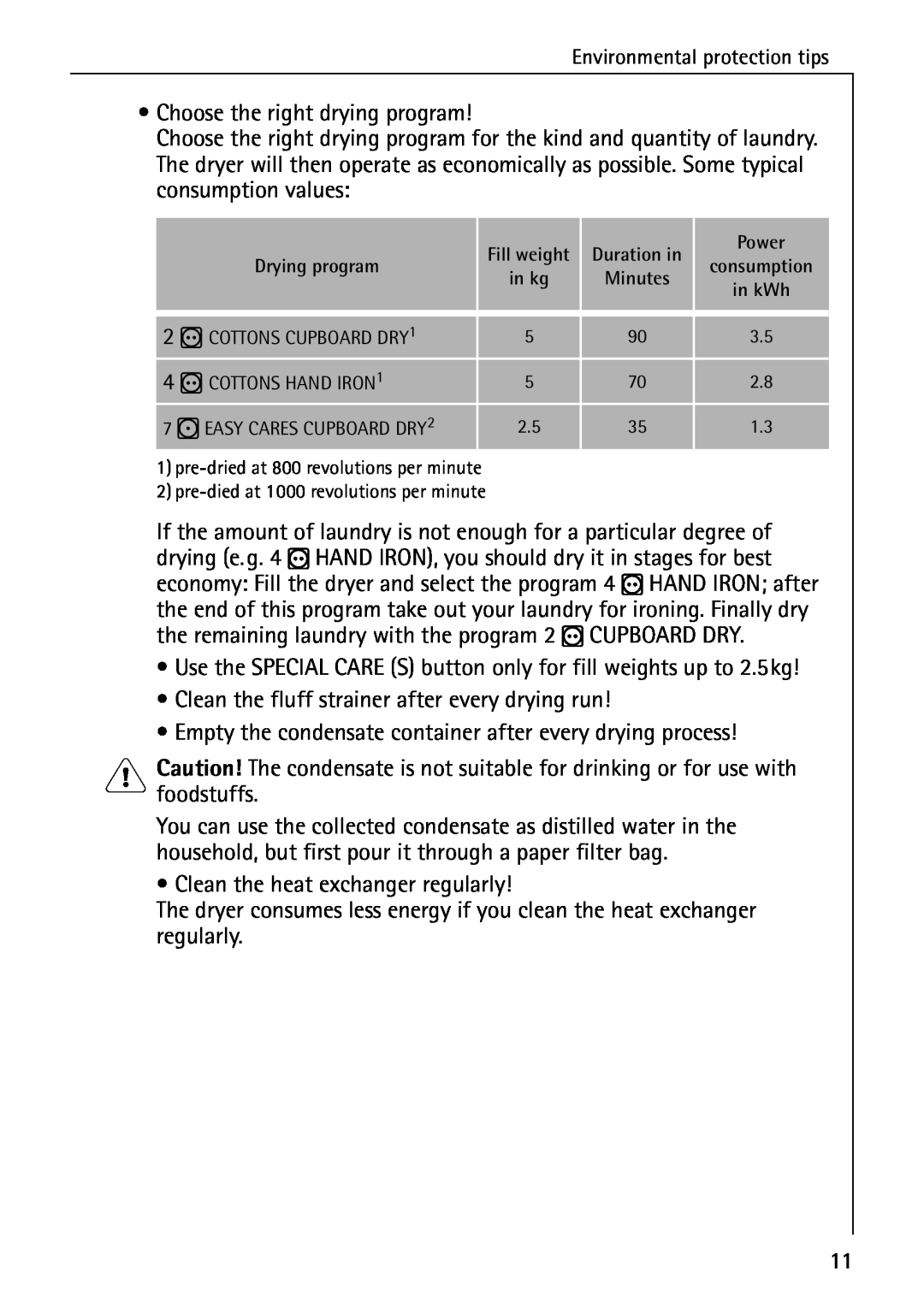 AEG 56609 operating instructions Choose the right drying program 