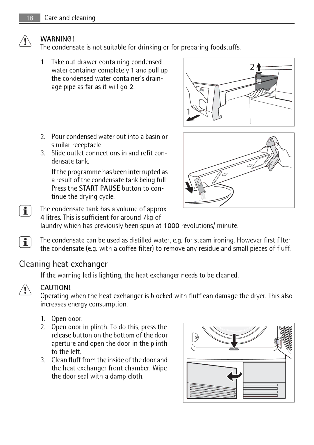 AEG 56740 user manual Cleaning heat exchanger, Door seal with a damp cloth 