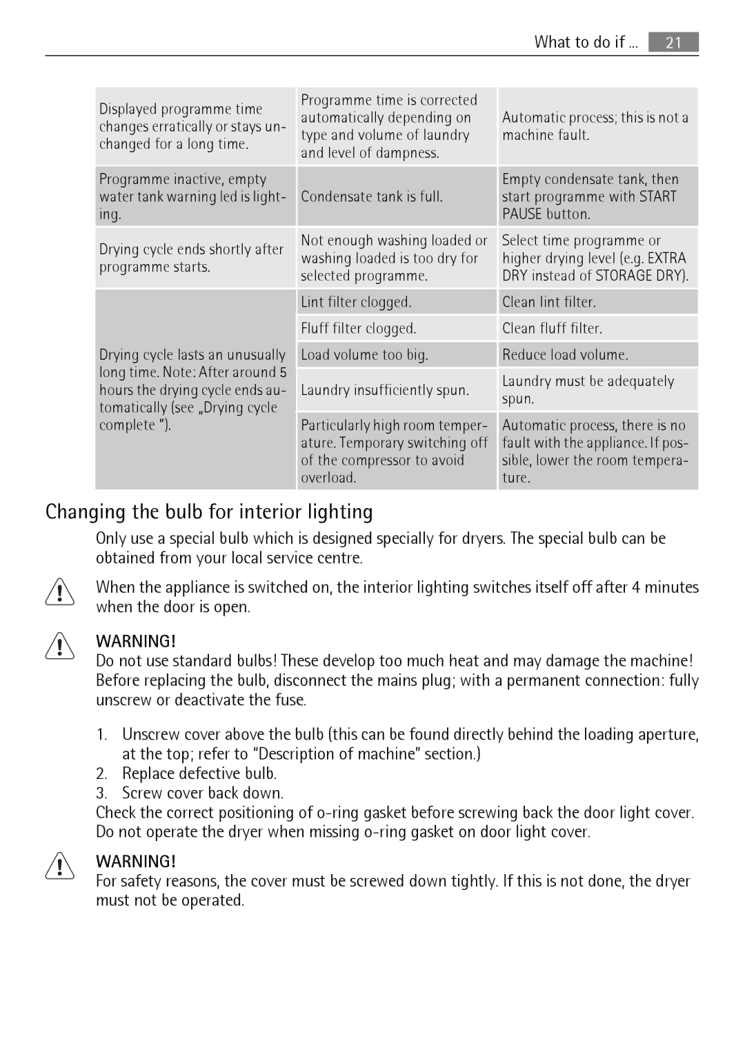 AEG 56740 user manual Changing the bulb for interior lighting 