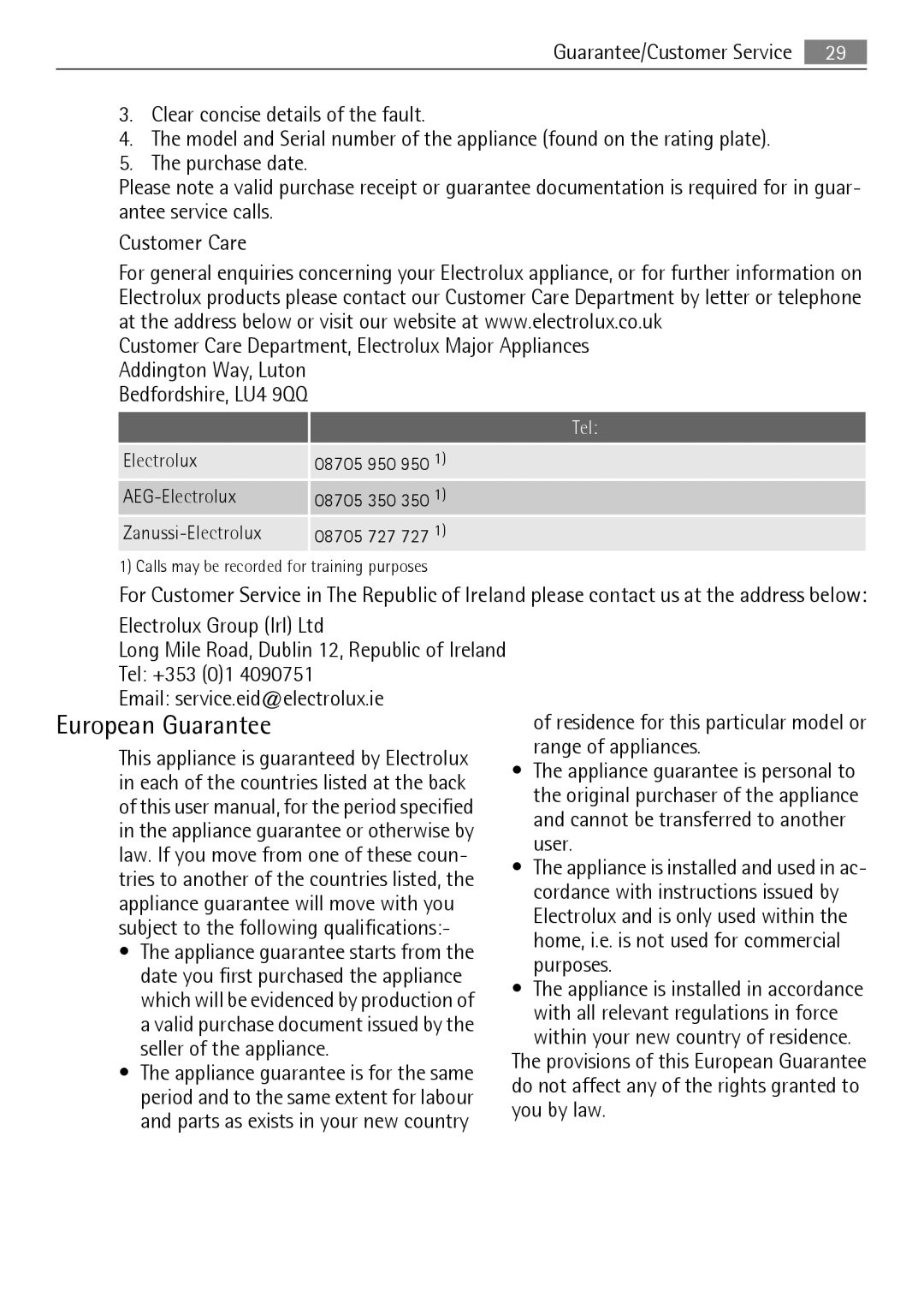 AEG 56740 user manual European Guarantee, AEG-Electrolux, Zanussi-Electrolux 