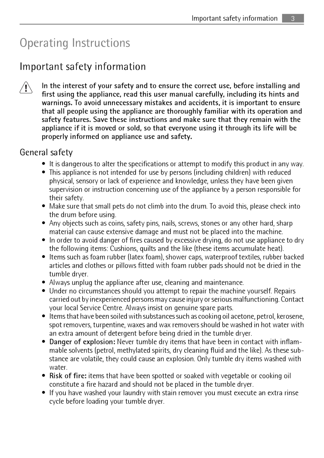 AEG 56740 user manual Important safety information, General safety 