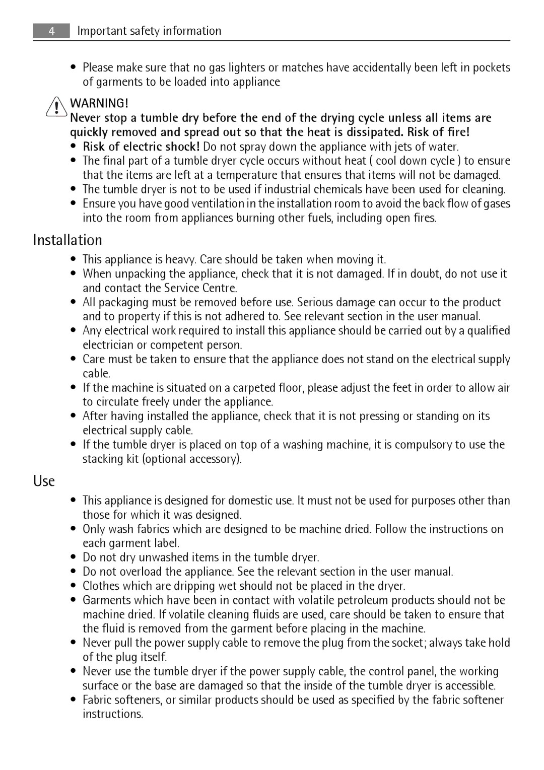 AEG 56740 user manual Installation, Use 