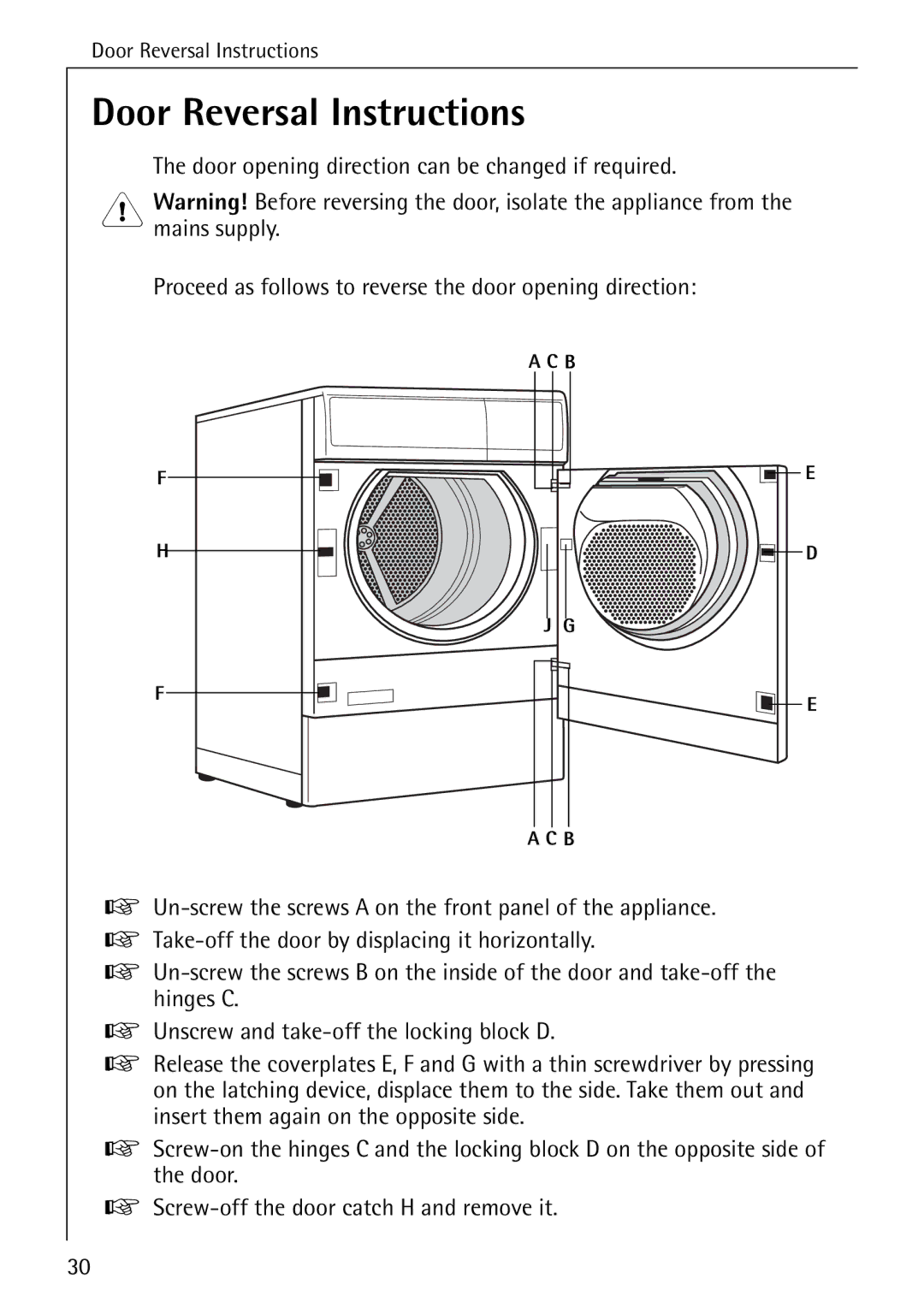 AEG 57320 operating instructions Door Reversal Instructions 