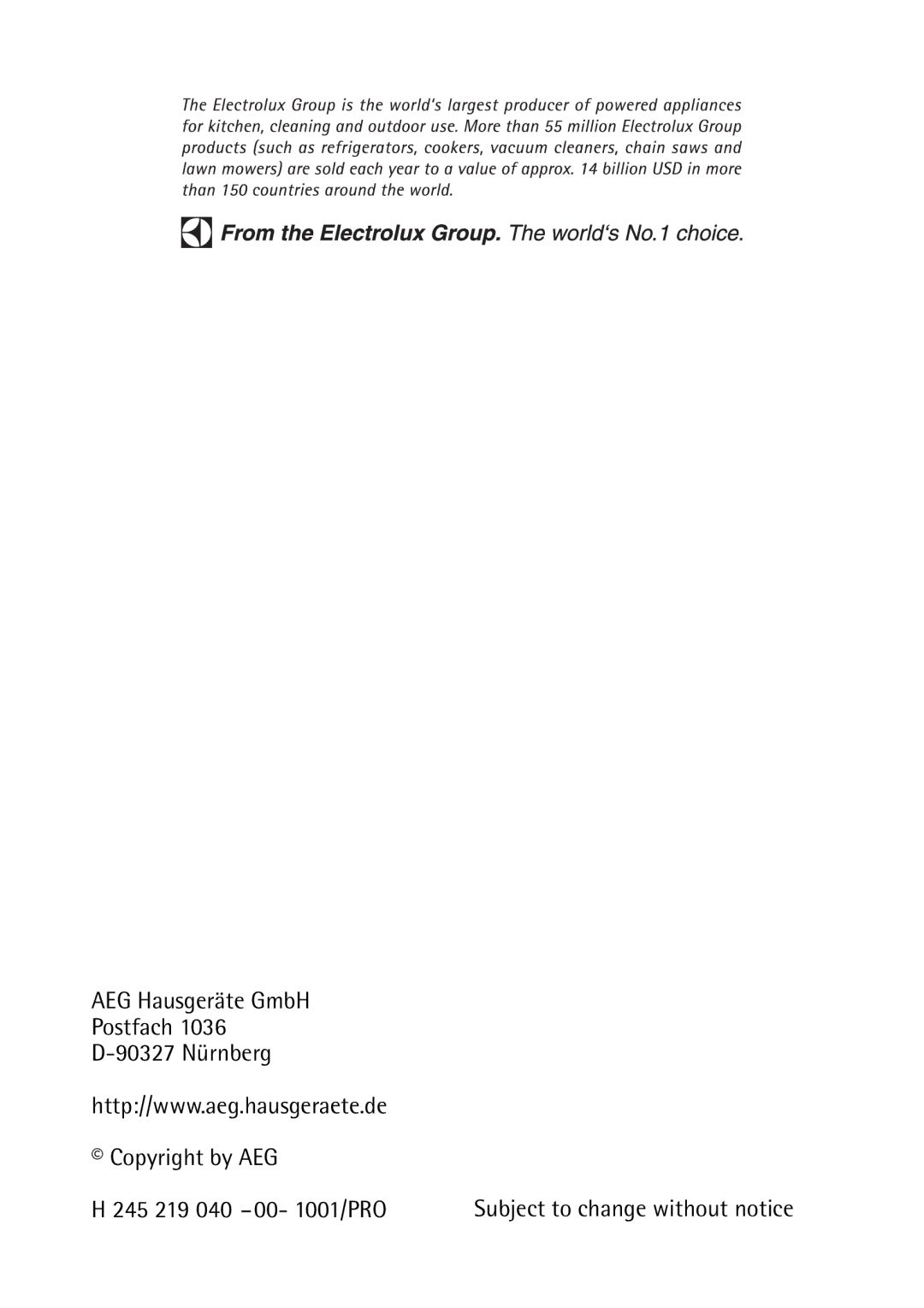 AEG 57700 operating instructions Subject to change without notice 