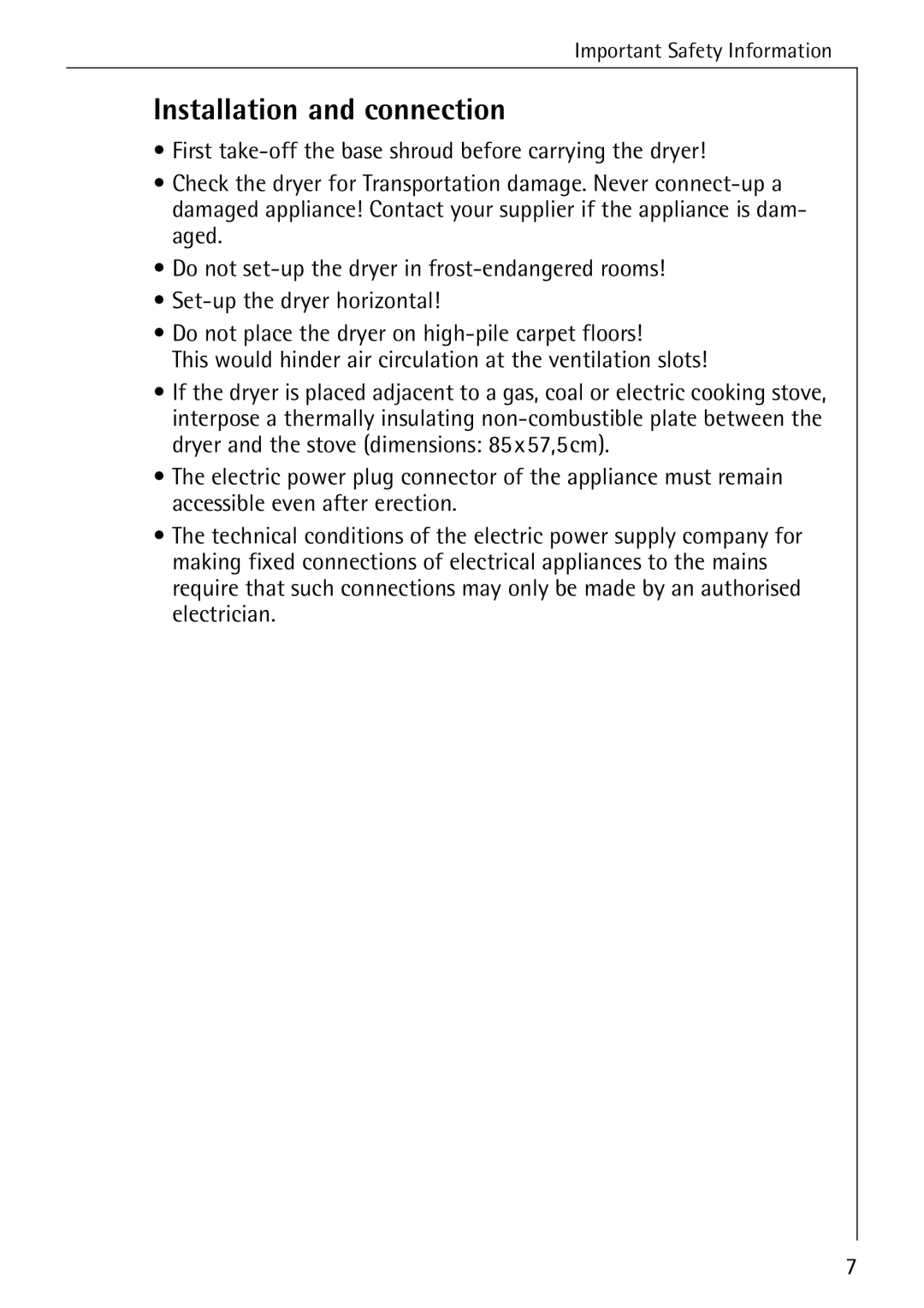 AEG 57700 operating instructions Installation and connection 