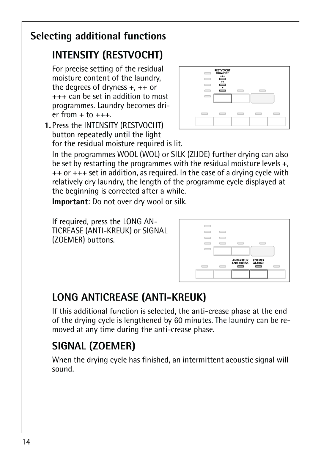 AEG 59800 manual Selecting additional functions, Intensity Restvocht 