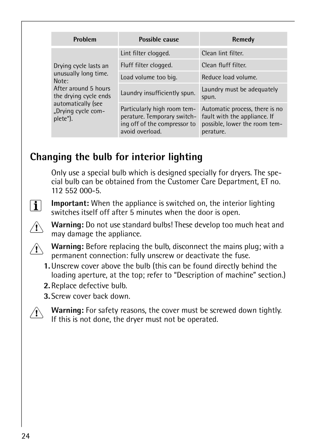 AEG 59800 manual Changing the bulb for interior lighting 