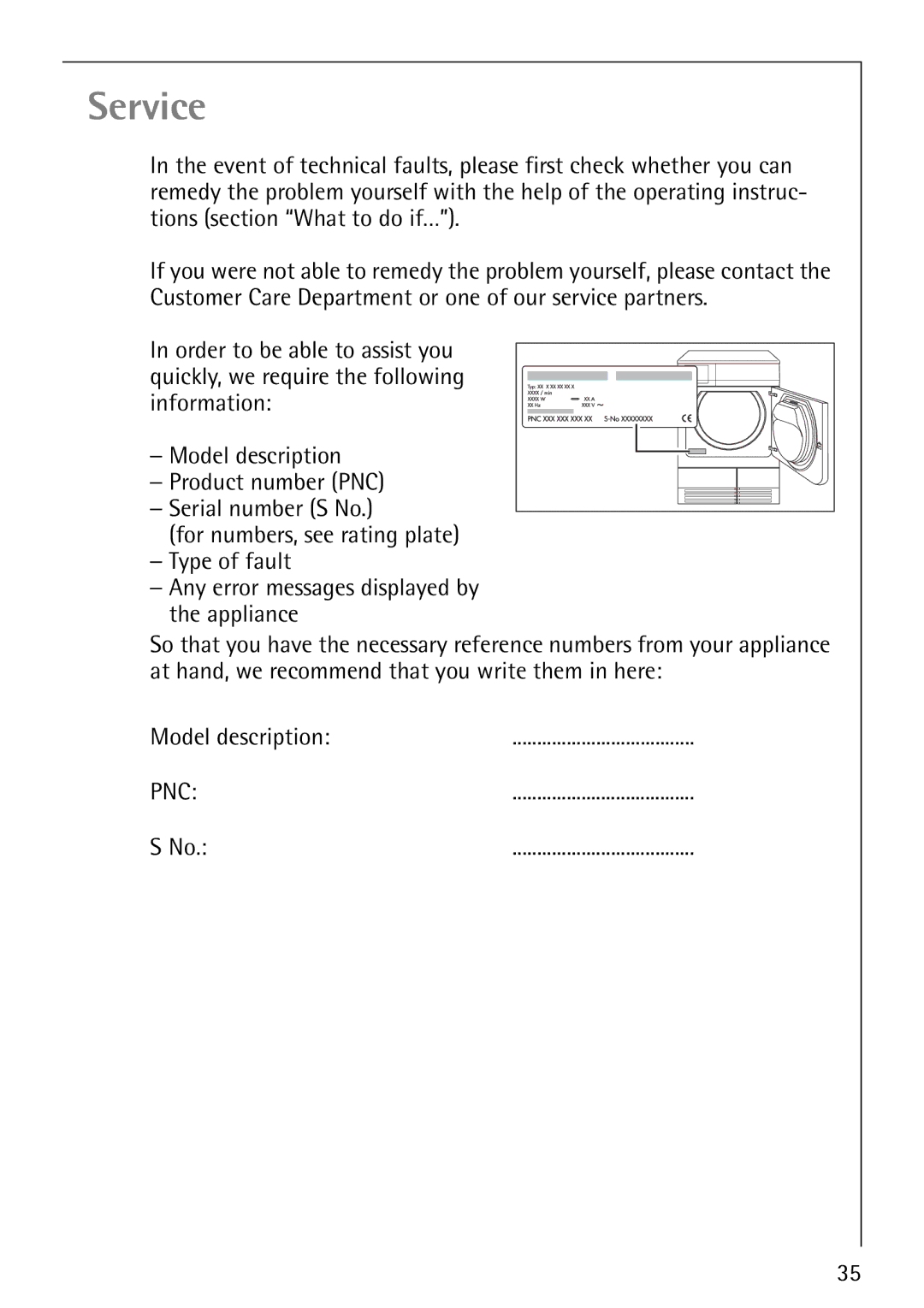 AEG 59800 manual Service 