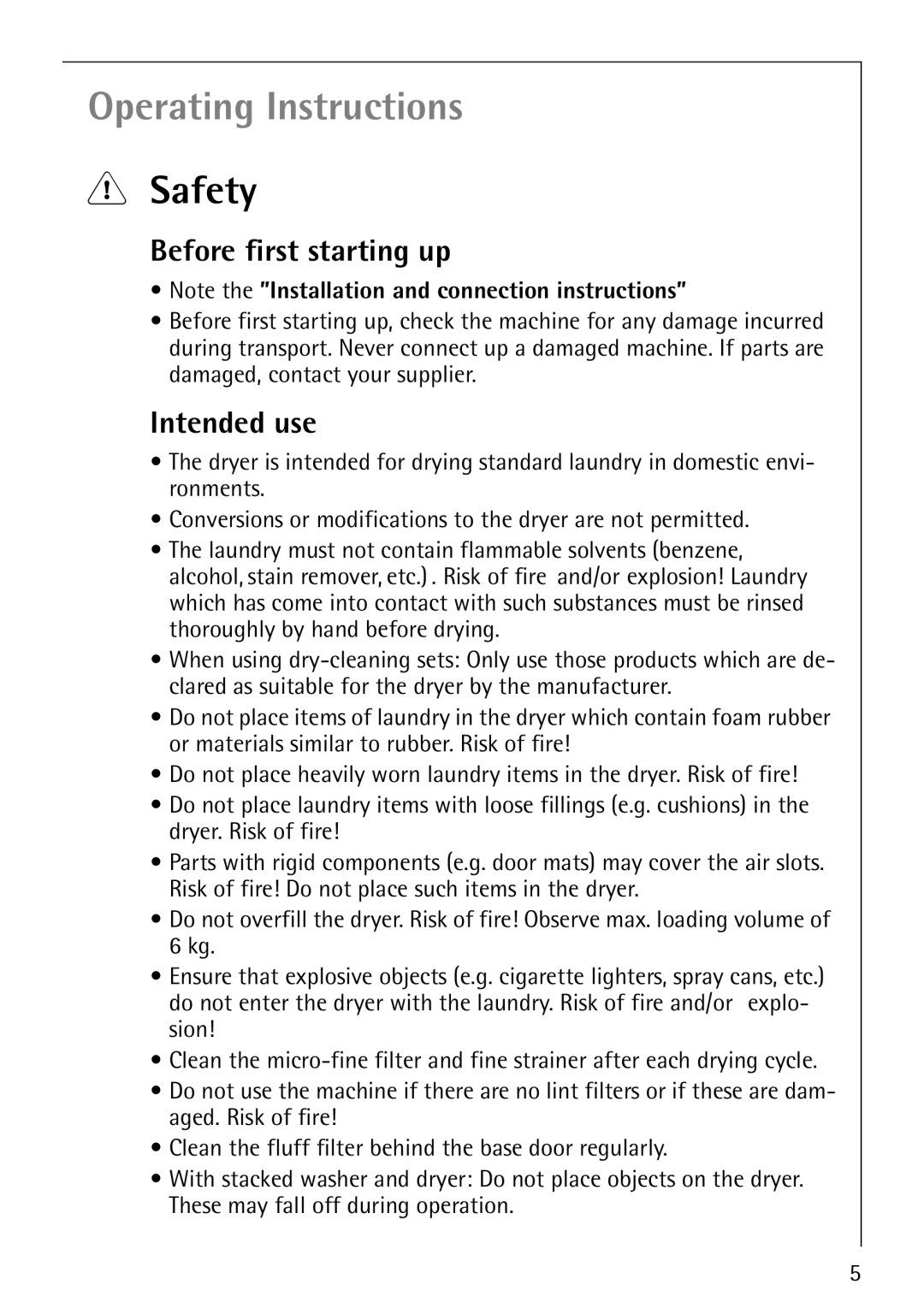 AEG 59800 manual Operating Instructions, Safety, Before first starting up, Intended use 