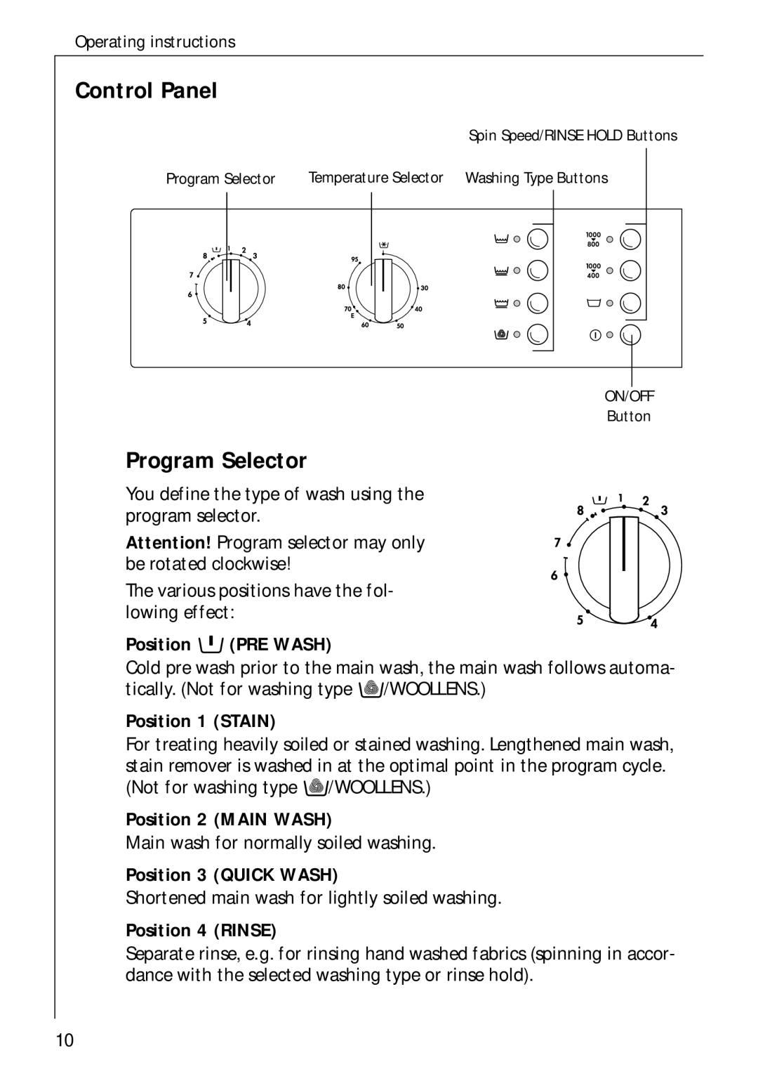 AEG 60300 manual Control Panel, Program Selector 