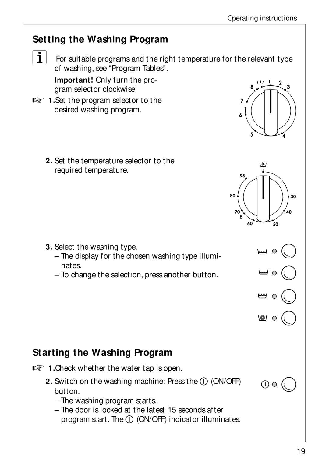 AEG 60300 manual Setting the Washing Program, Starting the Washing Program 