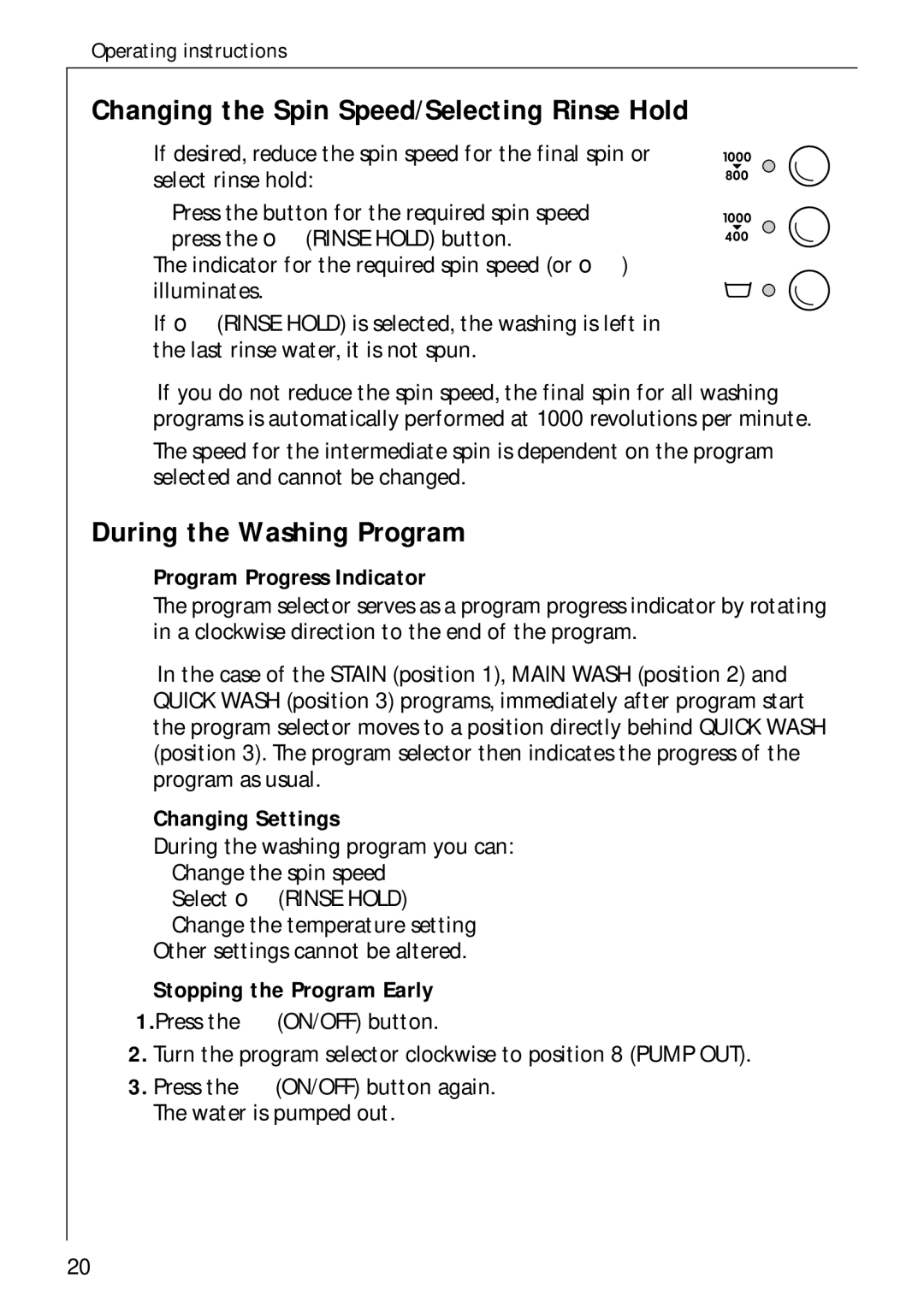 AEG 60300 manual Changing the Spin Speed/Selecting Rinse Hold, During the Washing Program, Program Progress Indicator 