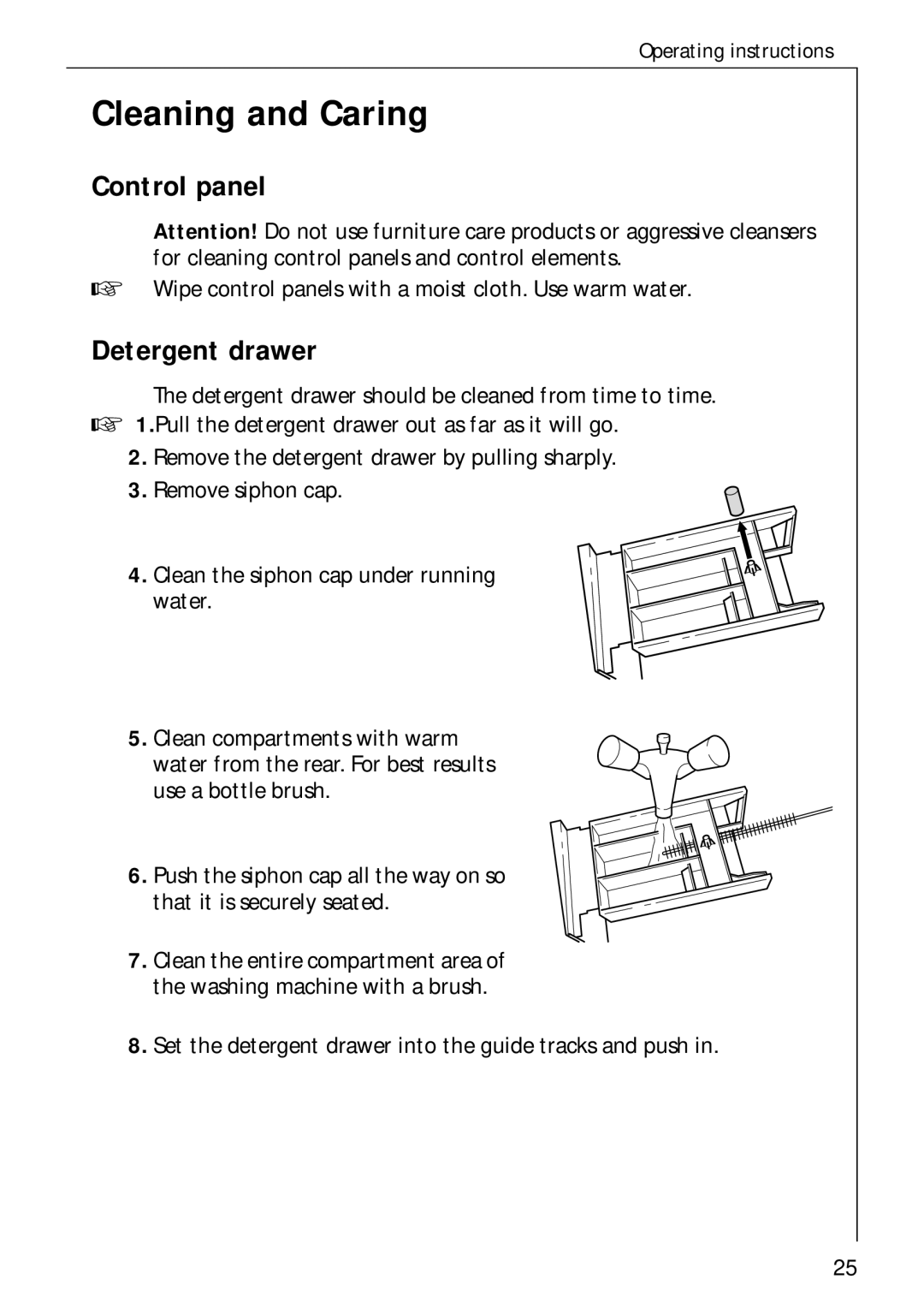 AEG 60300 manual Cleaning and Caring, Detergent drawer 