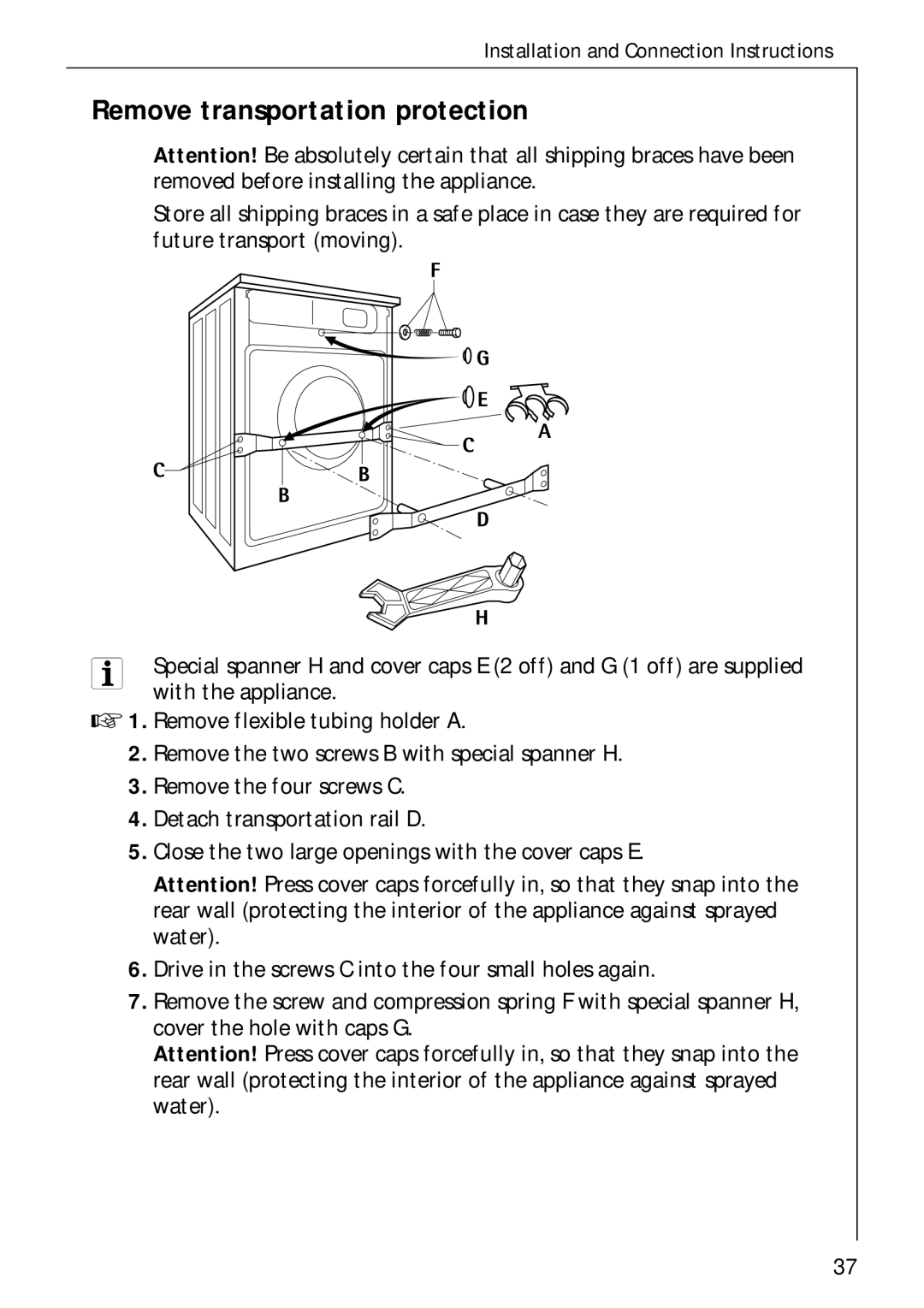 AEG 60300 manual Remove transportation protection 