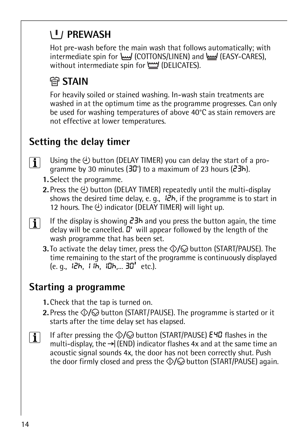 AEG 60810 manual Setting the delay timer, Starting a programme 