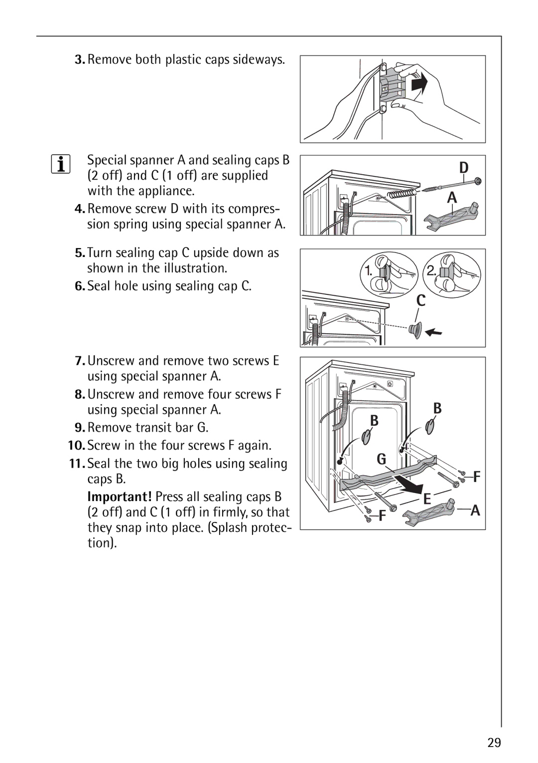 AEG 60810 manual Seal hole using sealing cap C 