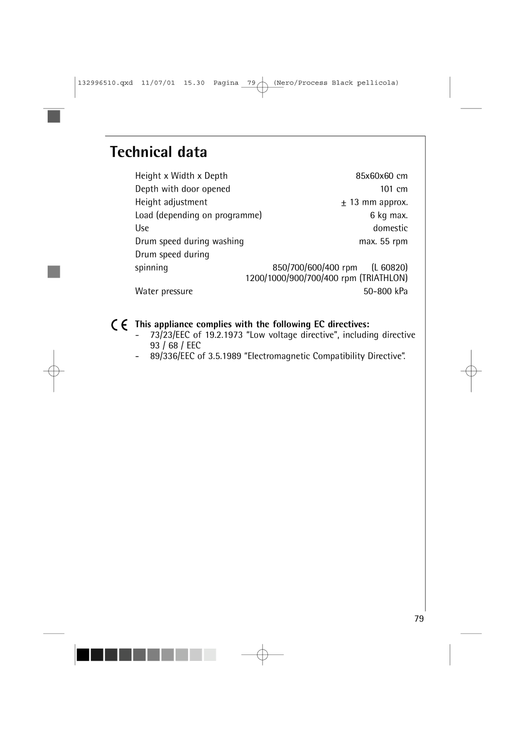 AEG 60820 manual Technical data, This appliance complies with the following EC directives 