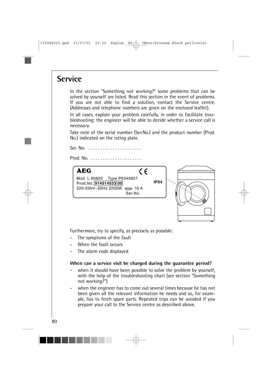 AEG 60820 manual Service 