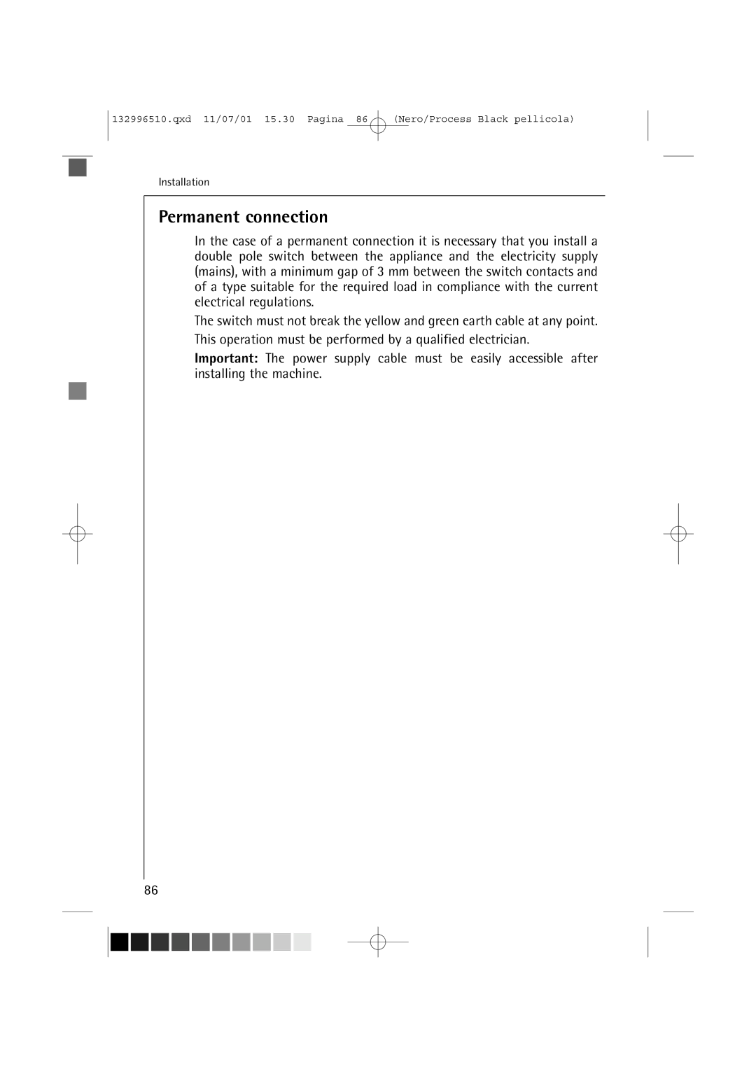 AEG 60820 manual Permanent connection 